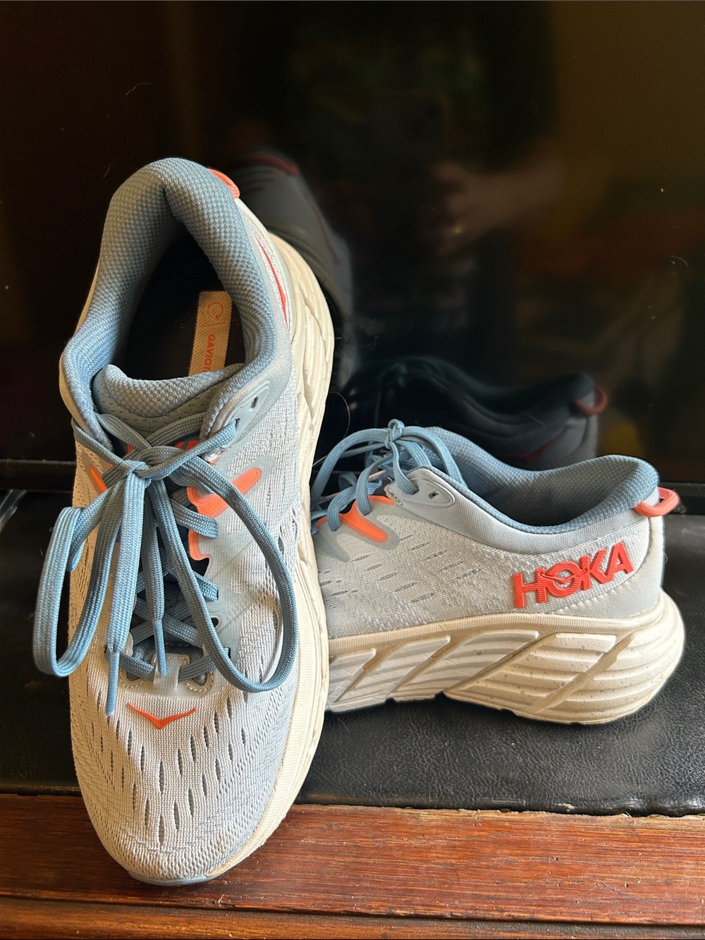 Hoka Women's Light Blue with Coral Accent Running Sneakers